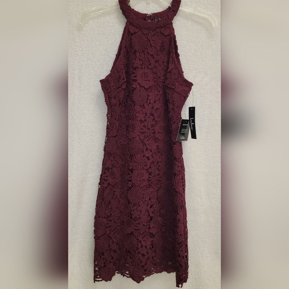 Lulu's Burgandy Floral Lace Mini Dress